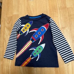 Mini Boden Blue and Red Long Sleeve Tee with Rocket Design